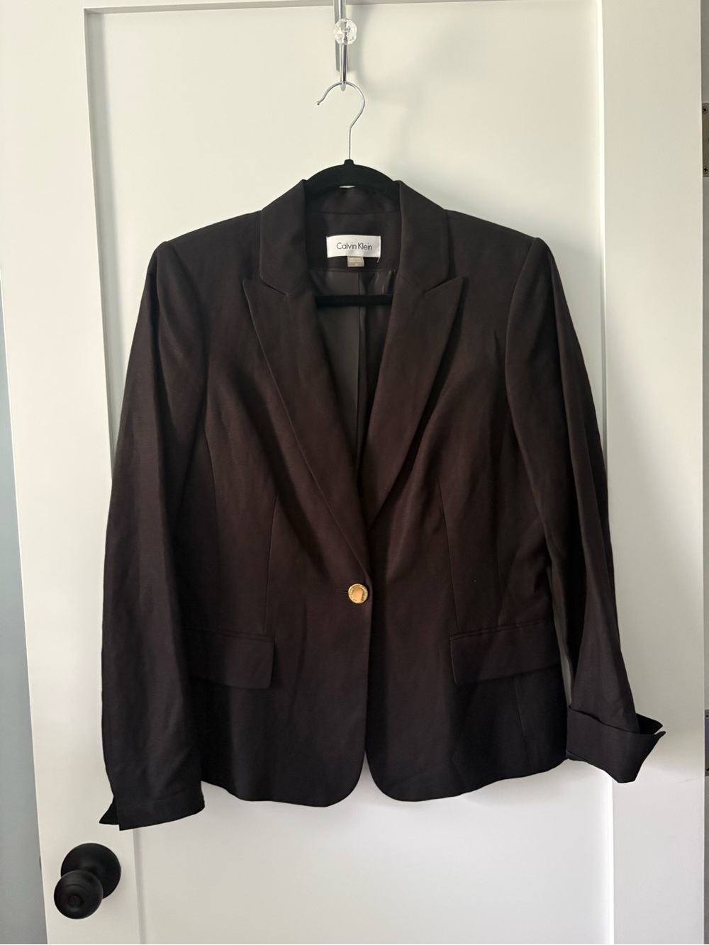 Calvin Klein Women's Black Single-Button Linen Blazer